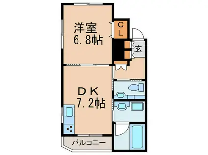 テラス風見鶏(1DK/1階)の間取り写真