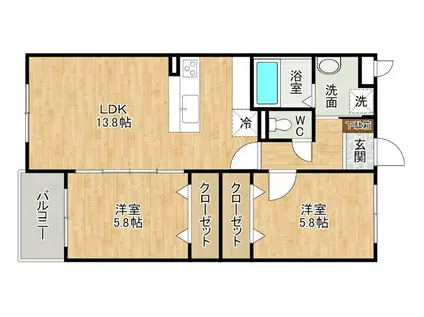 KIRA HIAGARI(2LDK/2階)の間取り写真