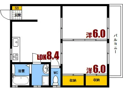 ビーンズアパート(2LDK/2階)の間取り写真