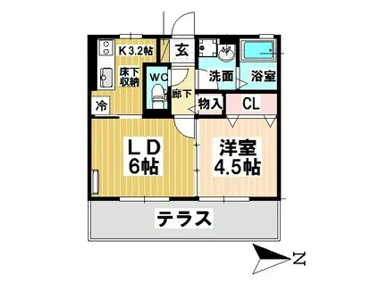 ウィルステージ菊園(1LDK/2階)の間取り写真