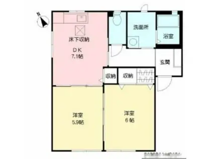 咲ら坂HI H棟(2DK/1階)の間取り写真