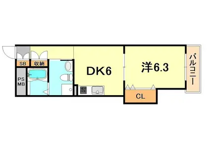 PARK COURT離宮前(1DK/2階)の間取り写真