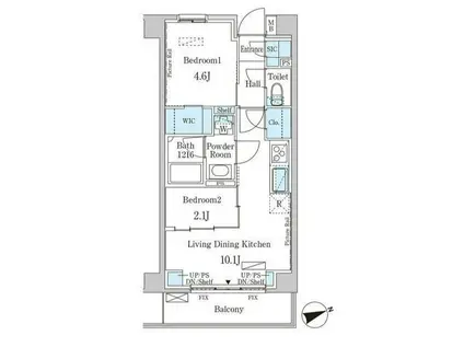 インスタイルレジデンス本駒込(2LDK/5階)の間取り写真