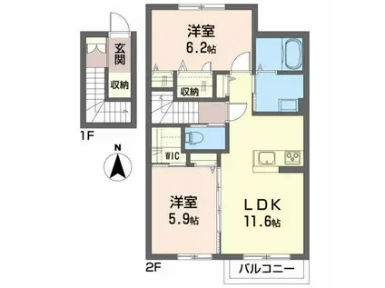 シャーメゾン上町(2LDK/2階)の間取り写真