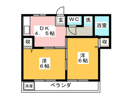 メゾンK三勝(2DK/1階)の間取り写真