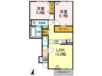 ウェルスA(2LDK/1階)の間取り写真