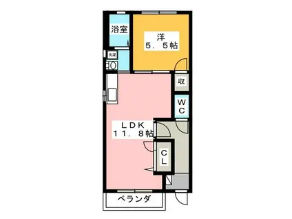 ムーディー栗山(1LDK/2階)の間取り写真