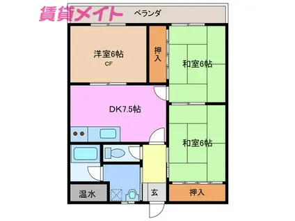 シャトー江ヶ室(3DK/1階)の間取り写真