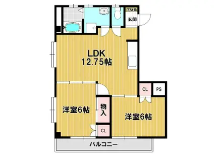 築山コーポ(2LDK/3階)の間取り写真