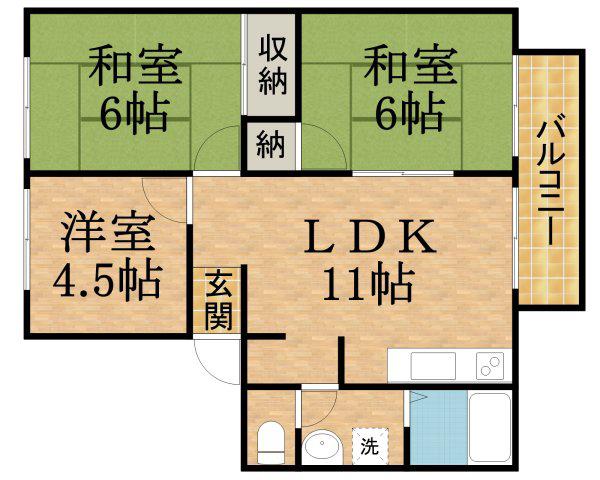 グランドタウンI(3LDK/2階)の間取り写真