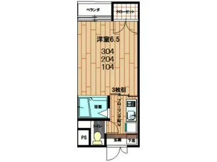 仙川ブリランテハイツ(1K/3階)の間取り写真