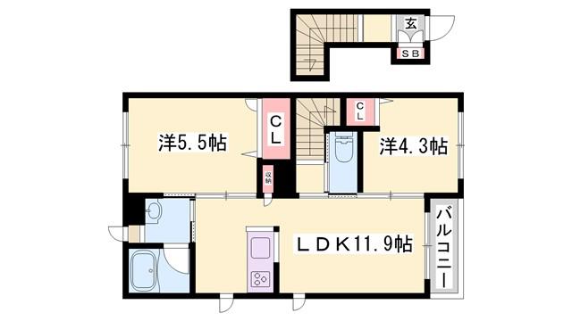 カーサグラスオエステB(2LDK/2階)の間取り写真