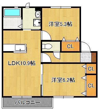 グランシャリオ(2LDK/2階)の間取り写真