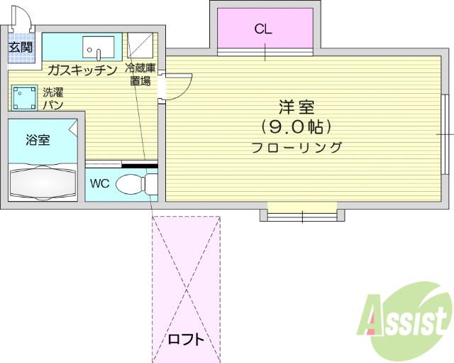 ホワイトキャッスル26番館(1K/2階)の間取り写真