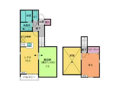 近鉄名古屋線 津駅 徒歩18分 2階建 築1年(1LDK/1階)の間取り写真