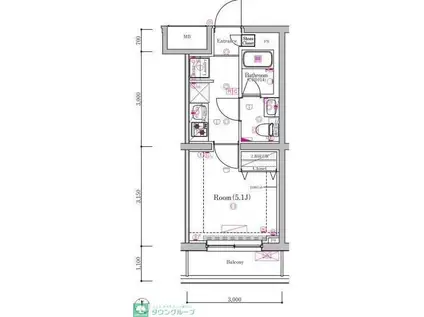 AZEST金町(1K/3階)の間取り写真