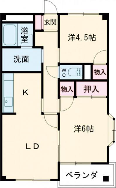 パークハイツ飯塚(2LDK/1階)の間取り写真