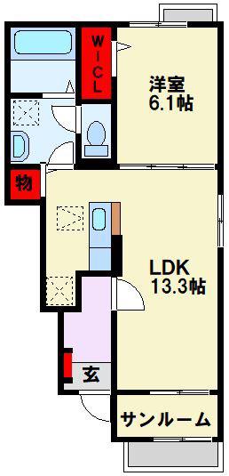 サンパティーク遠賀IV(1LDK/1階)の間取り写真