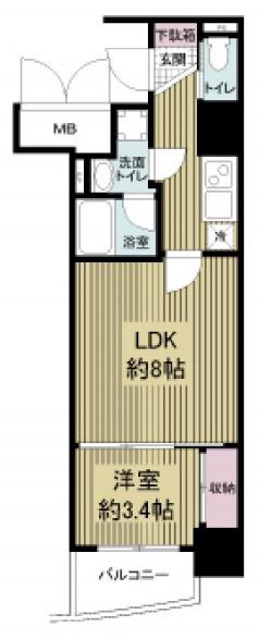 APRILE南森町(1LDK/3階)の間取り写真