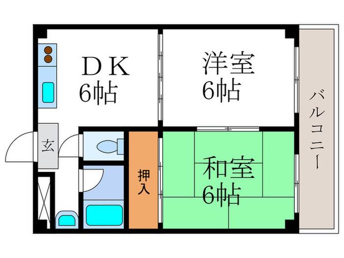 シャトー嵐望II(2DK/2階)の間取り写真