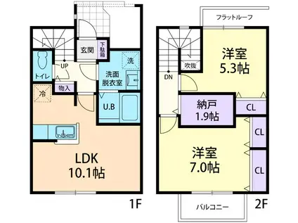 BLOOM ASO C(2LDK/1階)の間取り写真