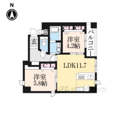 GRANDLATTICEKAWARAMA(2LDK/4階)の間取り写真