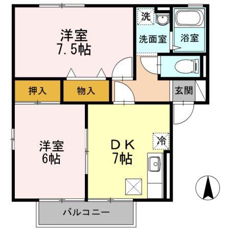クレセントガーデンIII(2DK/1階)の間取り写真