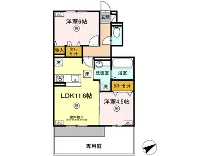 オーチャード伏石(2LDK/1階)の間取り写真