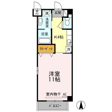 ライオネス手城(1K/2階)の間取り写真