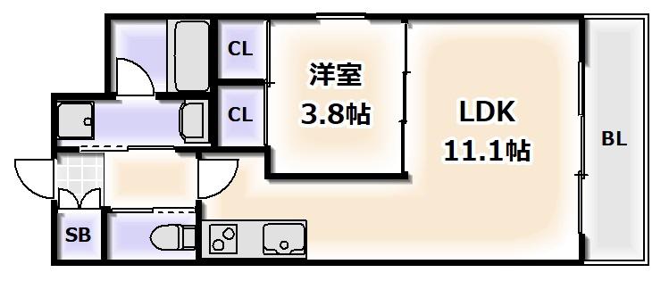 プレジオ難波(1LDK/8階)の間取り写真