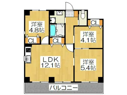 グランドラティス河原町七条(3LDK/1階)の間取り写真