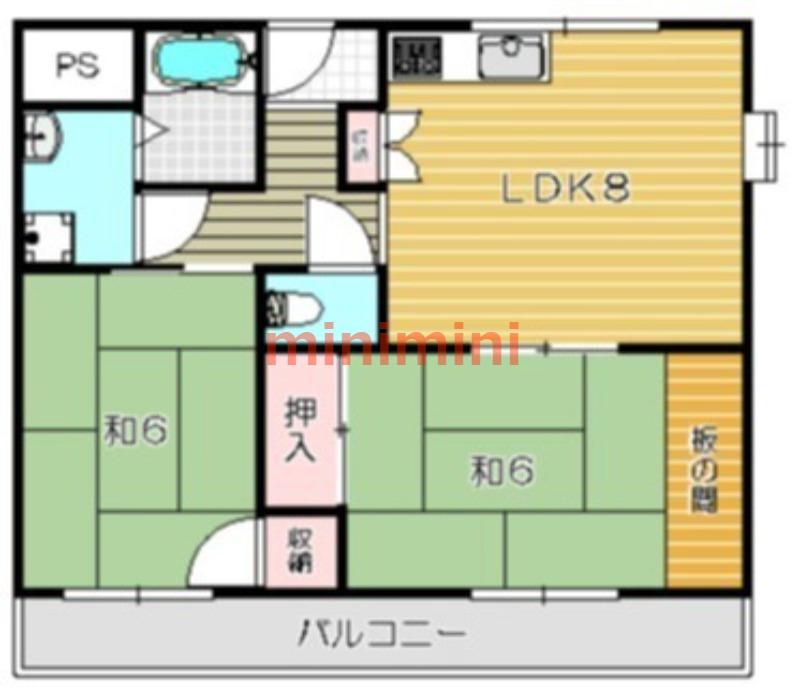 東山ハイツ(2LDK/3階)の間取り写真