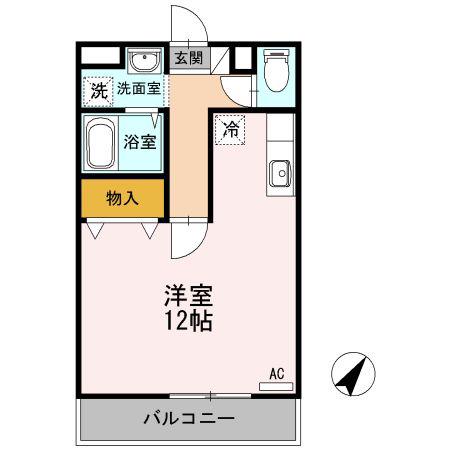 アバンウェル今井町I番館(ワンルーム/1階)の間取り写真