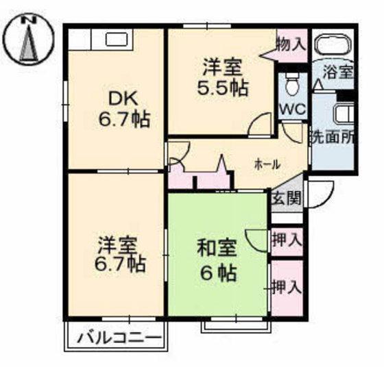 フォーレス阿品(3DK/2階)の間取り写真