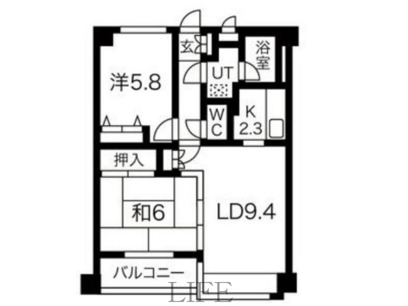 アスティオン上野幌(2LDK/1階)の間取り写真