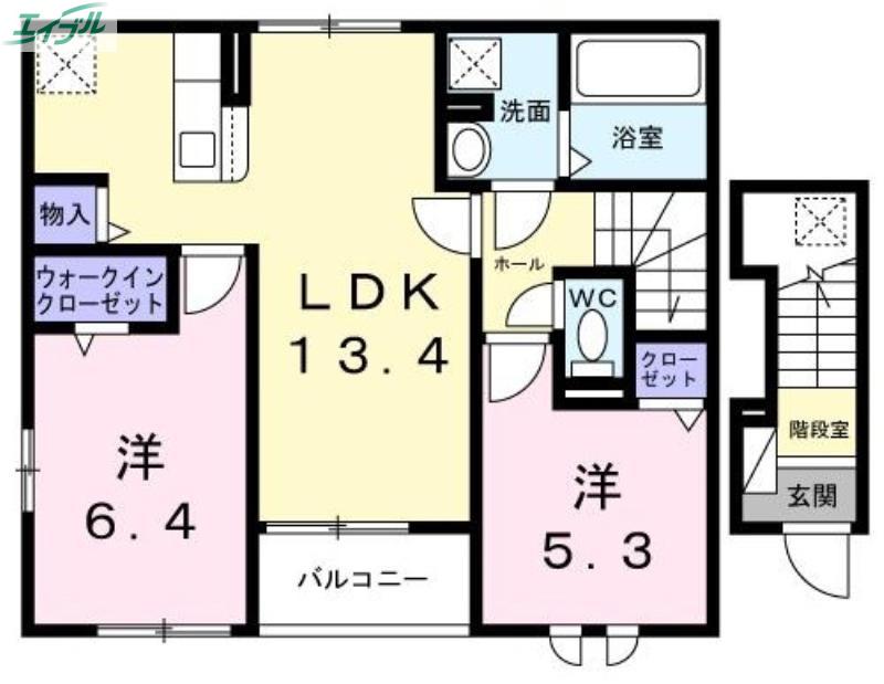 エスポワール昴C(2LDK/2階)の間取り写真