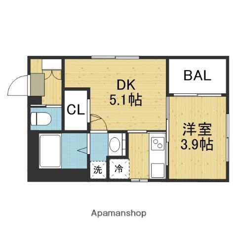 ハーモニーテラス小路東IV(1DK/3階)の間取り写真