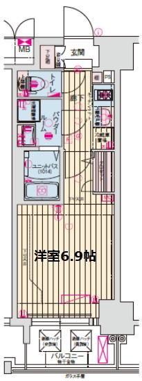 ララプレイス大阪福島ミラ(1K/8階)の間取り写真