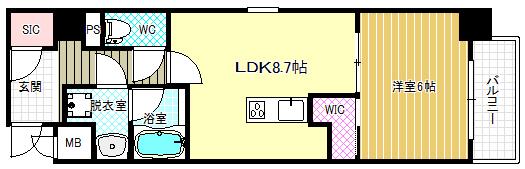 ヴェール同心(1LDK/6階)の間取り写真