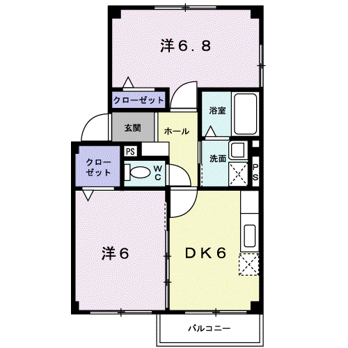 ソレイユII(2DK/2階)の間取り写真