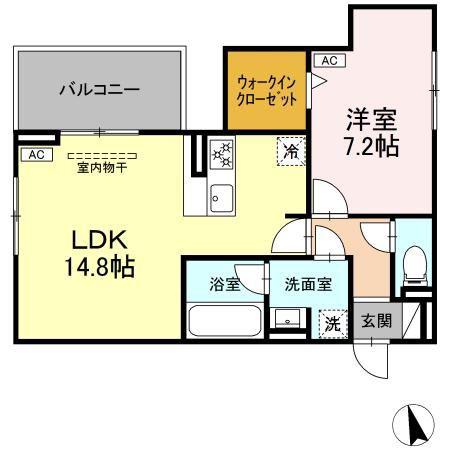 セレスティア長良 ウエスト(1LDK/2階)の間取り写真