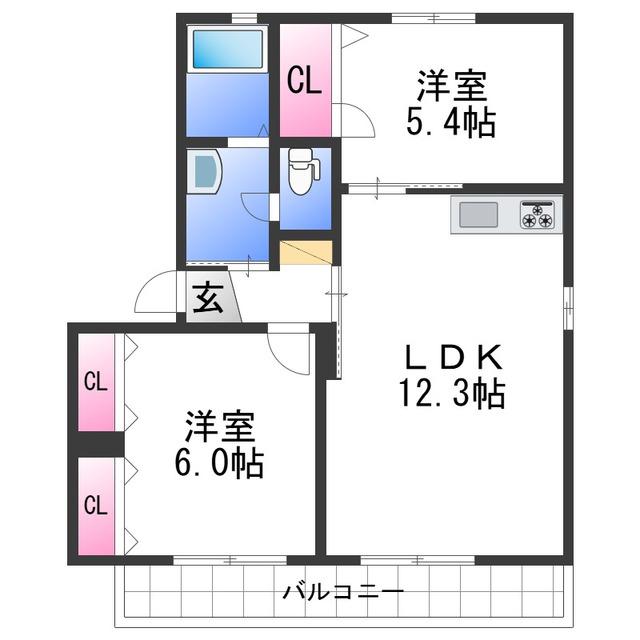 メゾン・ルティシア(2LDK/1階)の間取り写真