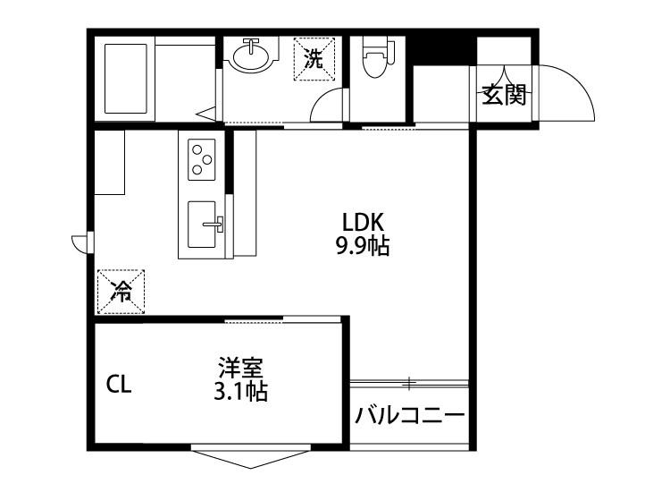ラテ古町(1LDK/2階)の間取り写真
