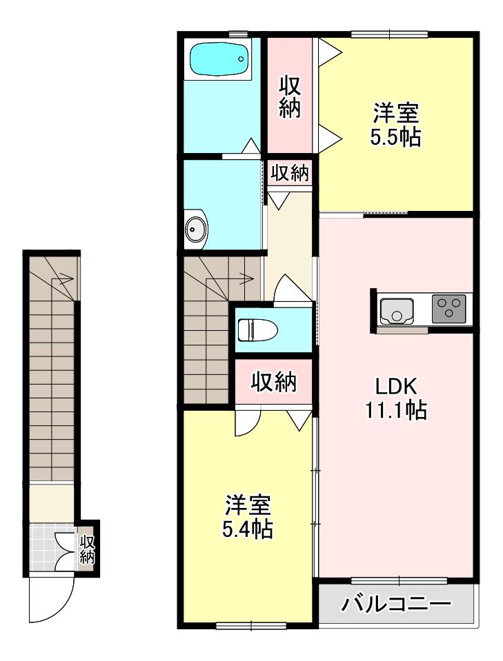 サウスヒル(2LDK/2階)の間取り写真