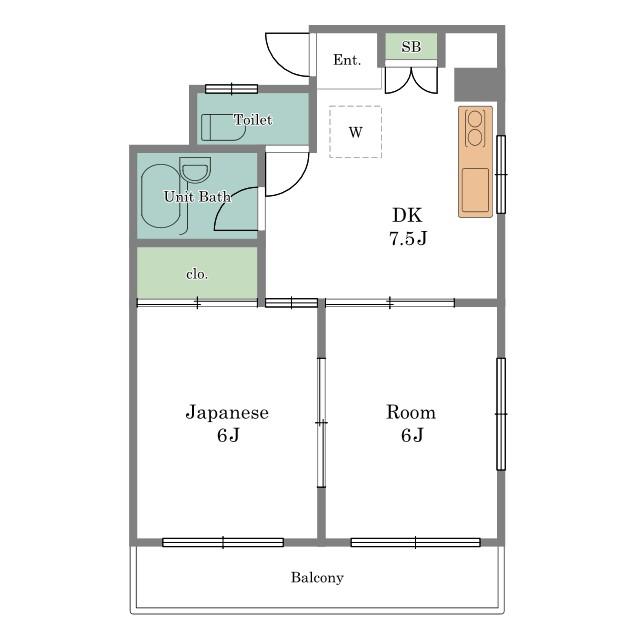 フラット大竹Ⅱ(2DK/1階)の間取り写真