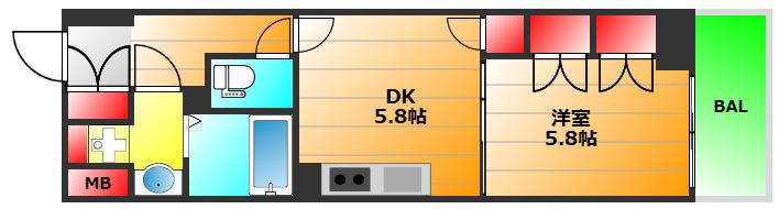 セイシア大拓(1DK/9階)の間取り写真