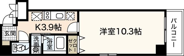 ウイング十日市(1K/10階)の間取り写真