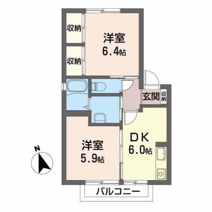 シャーメゾン上町B(2DK/2階)の間取り写真