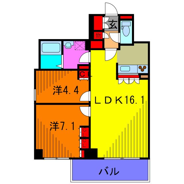 プライムアーバン亀有(2LDK/4階)の間取り写真