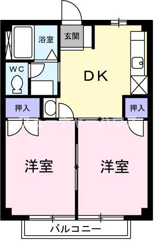 エイブルーI(2DK/2階)の間取り写真